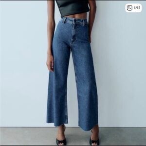Zara Marine Blue Wide-Leg Jeans